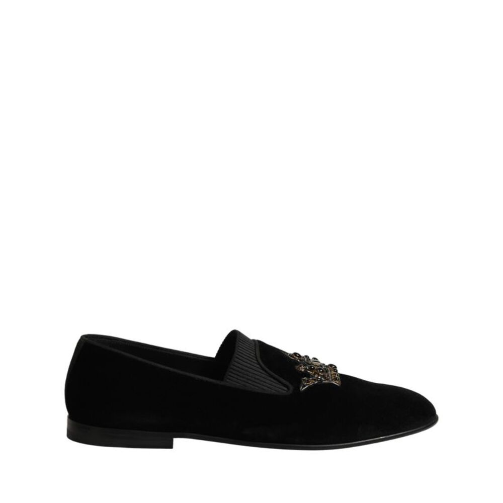 Dolce & Gabbana Black Crown Embellished Men Loafers Men's Shoes